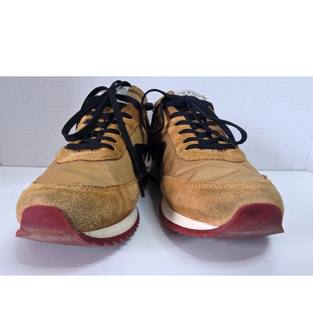 Rag & Bone Retro Runner Tan Suede Nylon Low Top Sneaker‎ Burgundy Sole SZ 38.5 - Picture 5 of 9